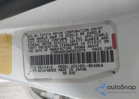 1998 Lexus Gs 400 из США, поврежденный, VIN JT8BH68X2W0003379